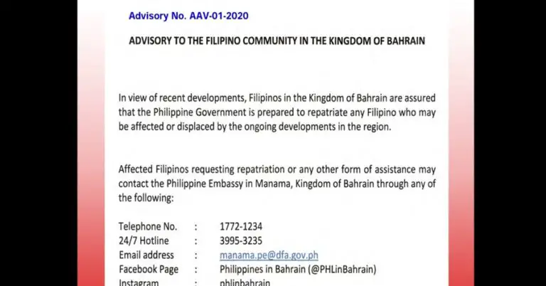 philippine embassy bahrain advisory