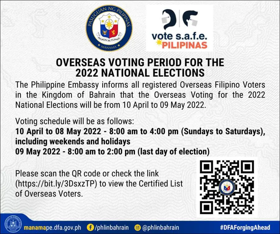 overseas voting period for bahrain voters philippine elections